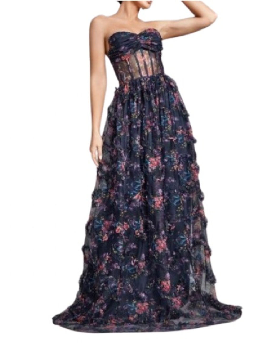 NWT XL Sheer Corset Ruffles Mesh Floral Dress LULUS Extra large Tea Boho Wedding